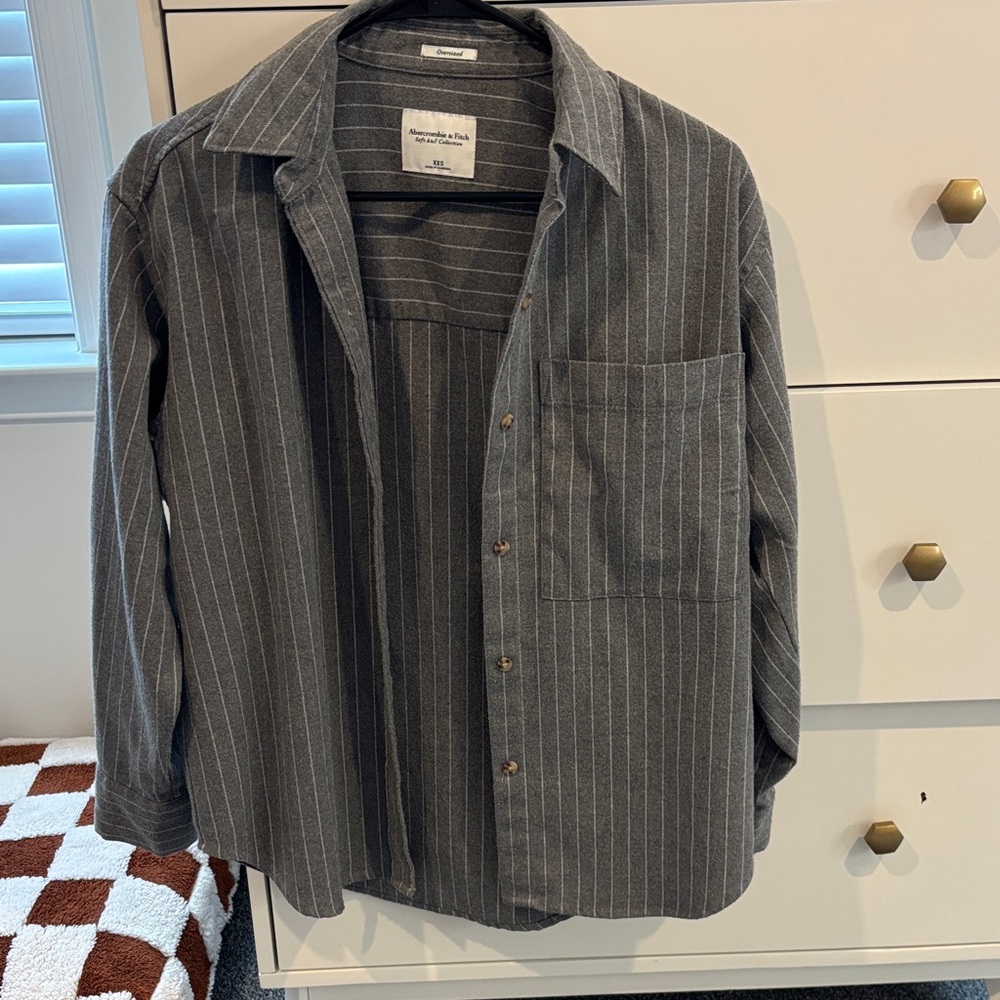 Abercrombie & Fitch Gray and White Striped Shirt